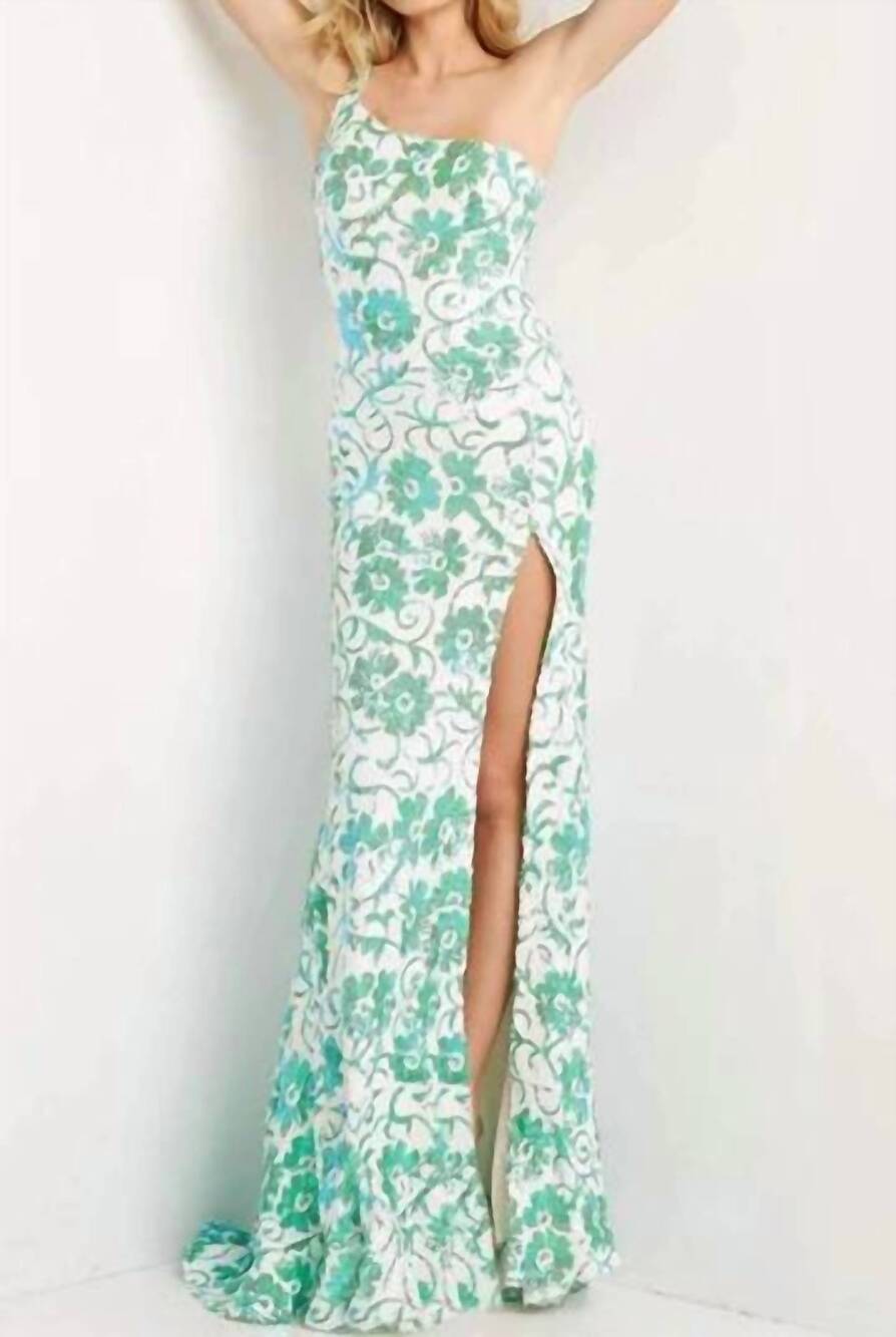 NEW JOVANI mermaid lace bodice gown in ivory/emerald